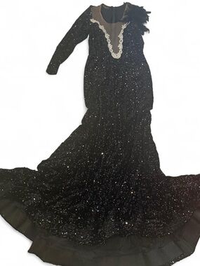 Black Sequin Long Sleeve Evening Gown - Elegant Formal Dress